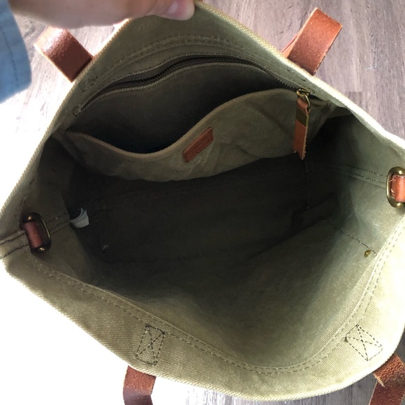 Madewell Canvas Transport Tote Bag Green Khaki Leather Straps Capsule Everyday - Picture 3 of 9